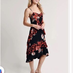 NWT JOIE Ronelle Geometric Floral Ruffled Dress Women’s SIZE 4 Red/Black Caviar
